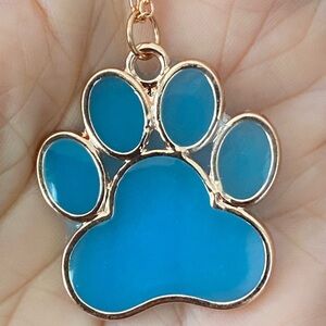 Handmade Rose Gold Blue Paw Resin Pendant Necklace